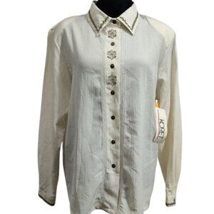 Vintage Koret Long Sleeve Buttoned Embroidered Collared Women's Size 14 NWT